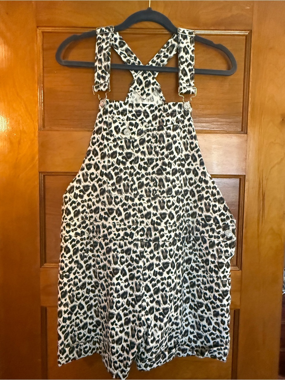 BiBi Leopard-Print Denim Overalls in Black & Cream